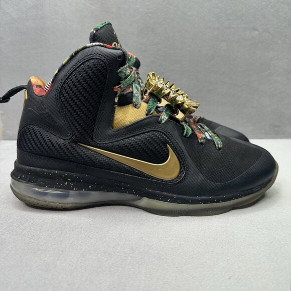 Mens Size 8.5 Nike LeBron 9 IX Watch The Throne Basketball Shoes Black Gold 2022 - Picture 1 of 9